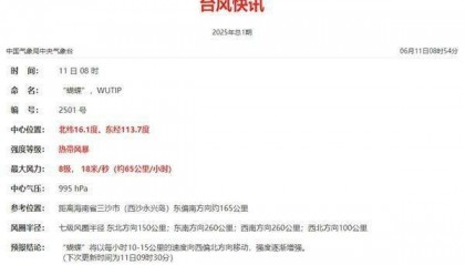 今年第1号台风“蝴蝶”已生成 预计13日登陆